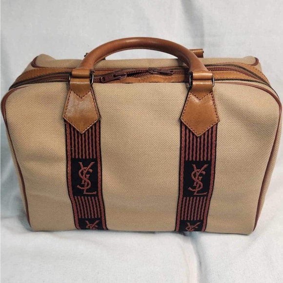 Vintage YSL Yves Saint Laurent Cassandra Logo Bag Canvas Boston Bag - Picture 3 of 13